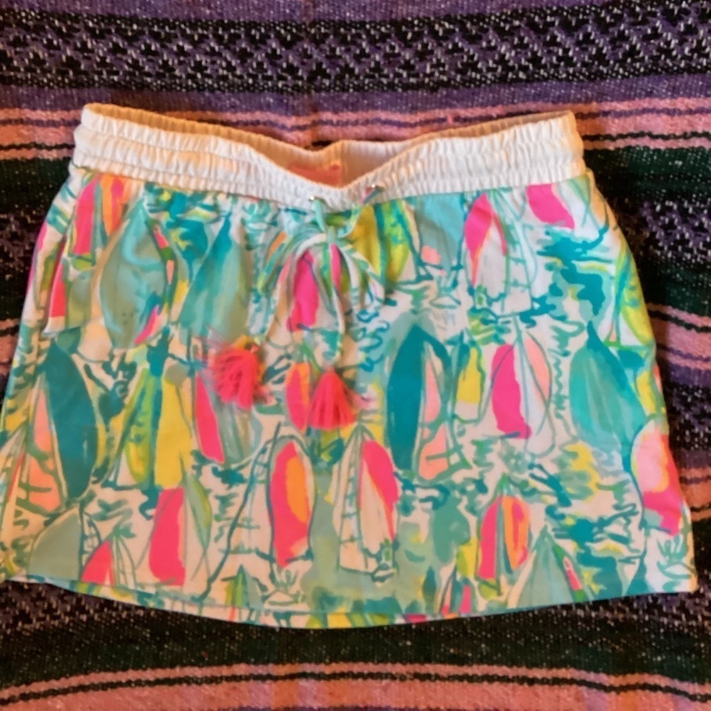 Lilly Pulitzer Zia Skirt Beach and Bae Sailboats Multi Sz Small Pockets Stretch